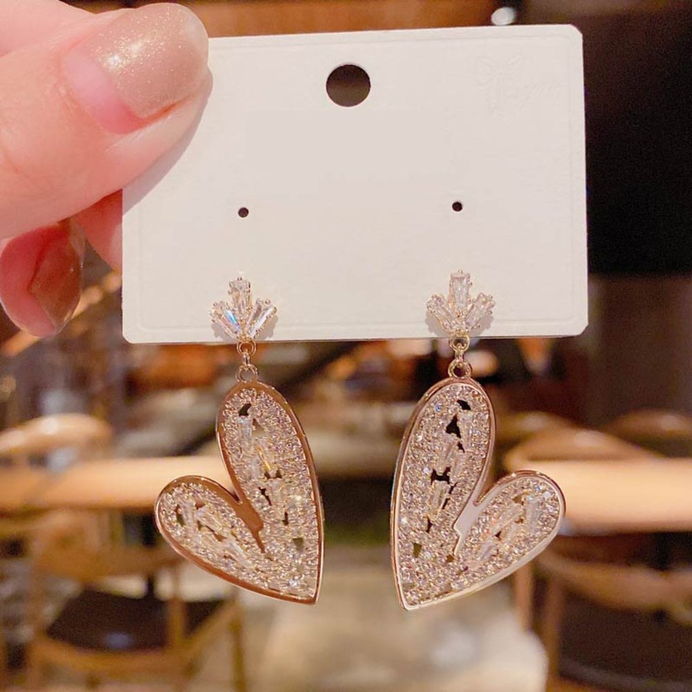 Exaggerated Heart Shape Alloy Plating Artificial Rhinestones Dangling Earrings